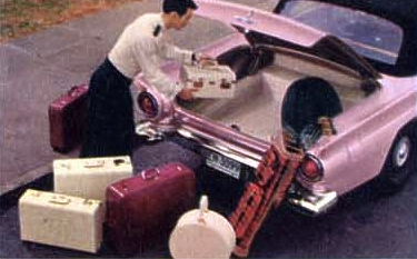 1957 Thunderbird in Dusk Rose - note the absence of Turbine Wheel Covers, Rear Fender Shields, Back-Up Lights, and Whitewall Tires Image: 1957 Ford Thunderbird
