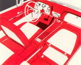 1958 Ford Thunderbird Convertible interior shown in Red and White Vinyl