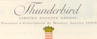 Thunderbird Limited Edition Landau advertising card